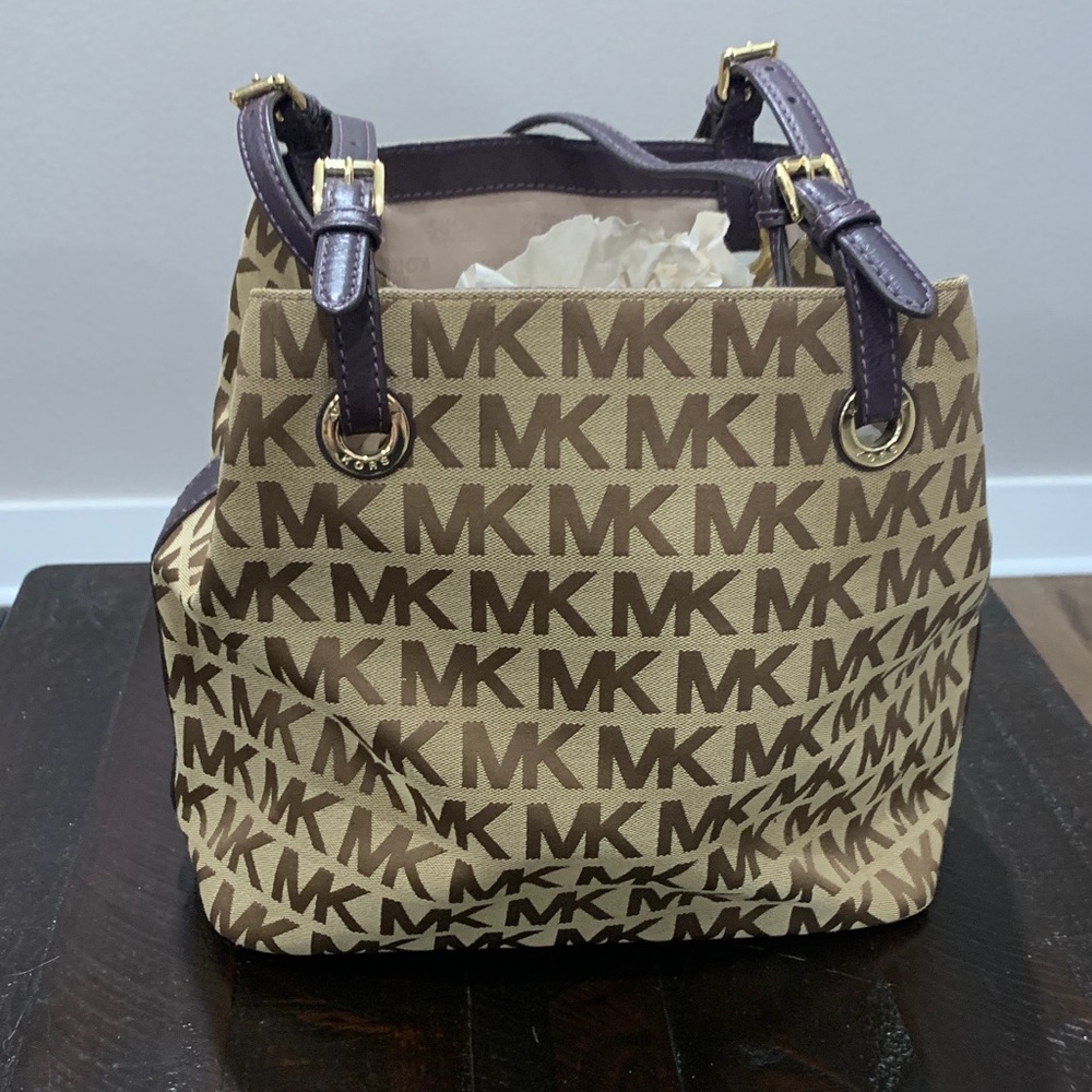 Michael Kors Tan and Purple Shoulder Bag